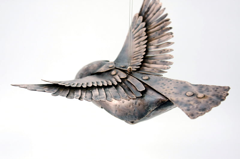 Copper Flying Bird with Hammered Texture