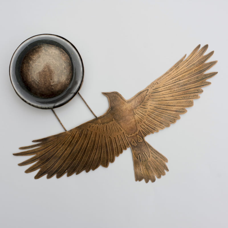 Copper Crow with Moon and Glass